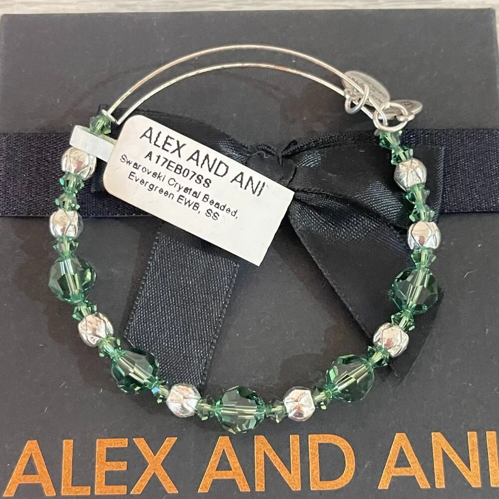 New Alex And Ani Bracelet Evergreen Swarovski Crystals Silver NWT